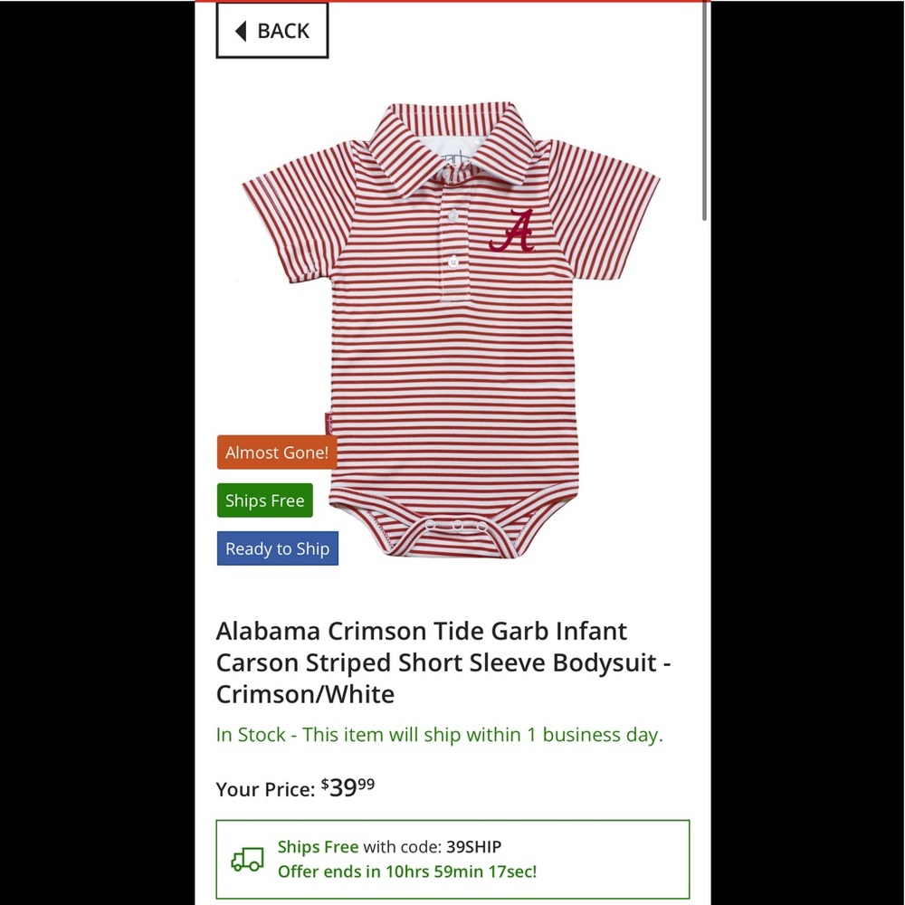 Brand new University of Alabama GARB 3M onsie